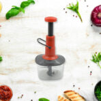 Manual Food Chopper (650ml): Stainless Steel Flates, Locking System, Anti-Slip Base